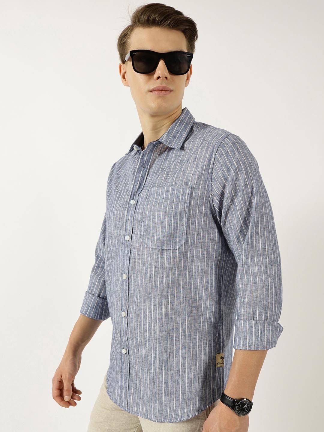 Thomas Scott Men Classic Slim Fit Opaque Striped Casual Shirt