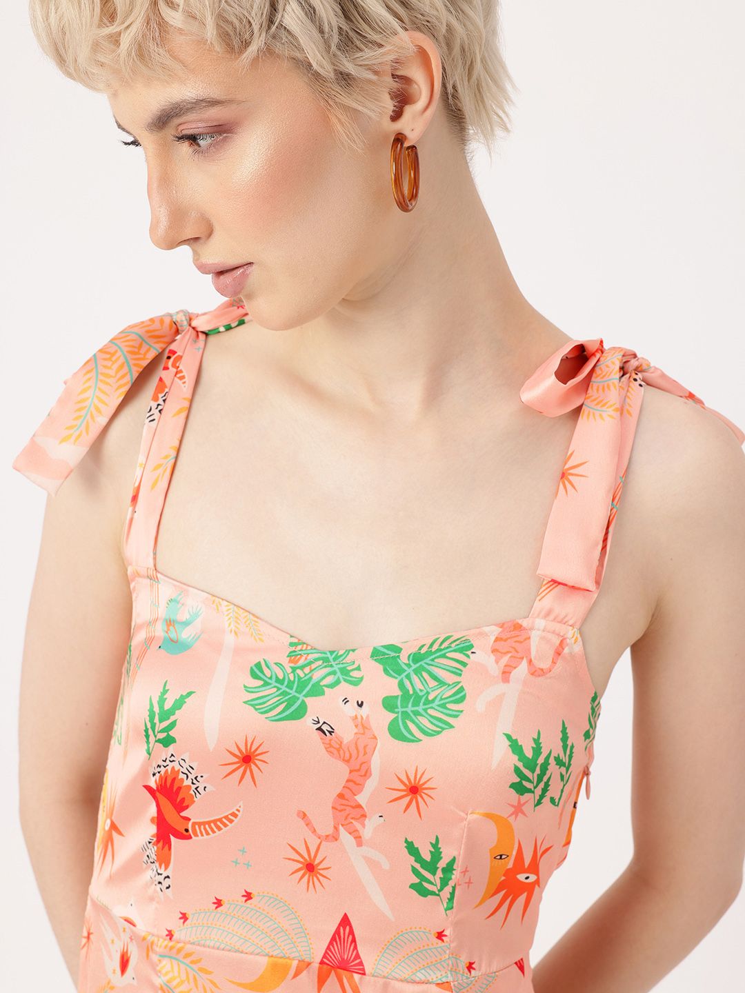 DressBerry Enduring Chic Satin Finish Printed Side Slit A-Line Midi Dress