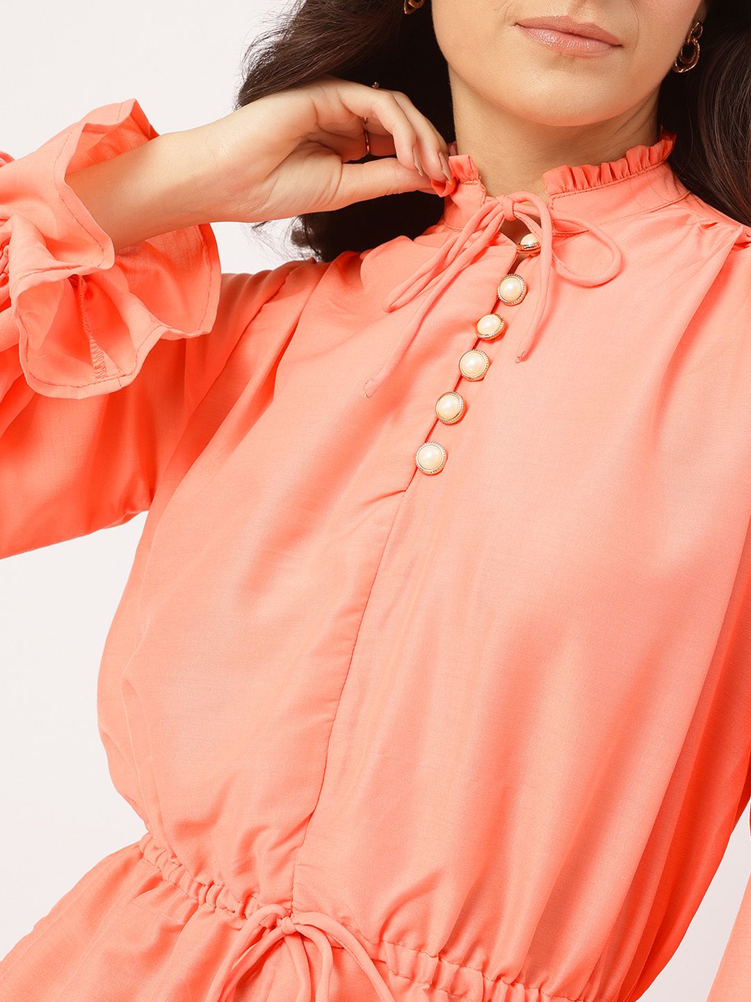 DressBerry Flirty Tie-Ups Frill Collar Puff Sleeves Top