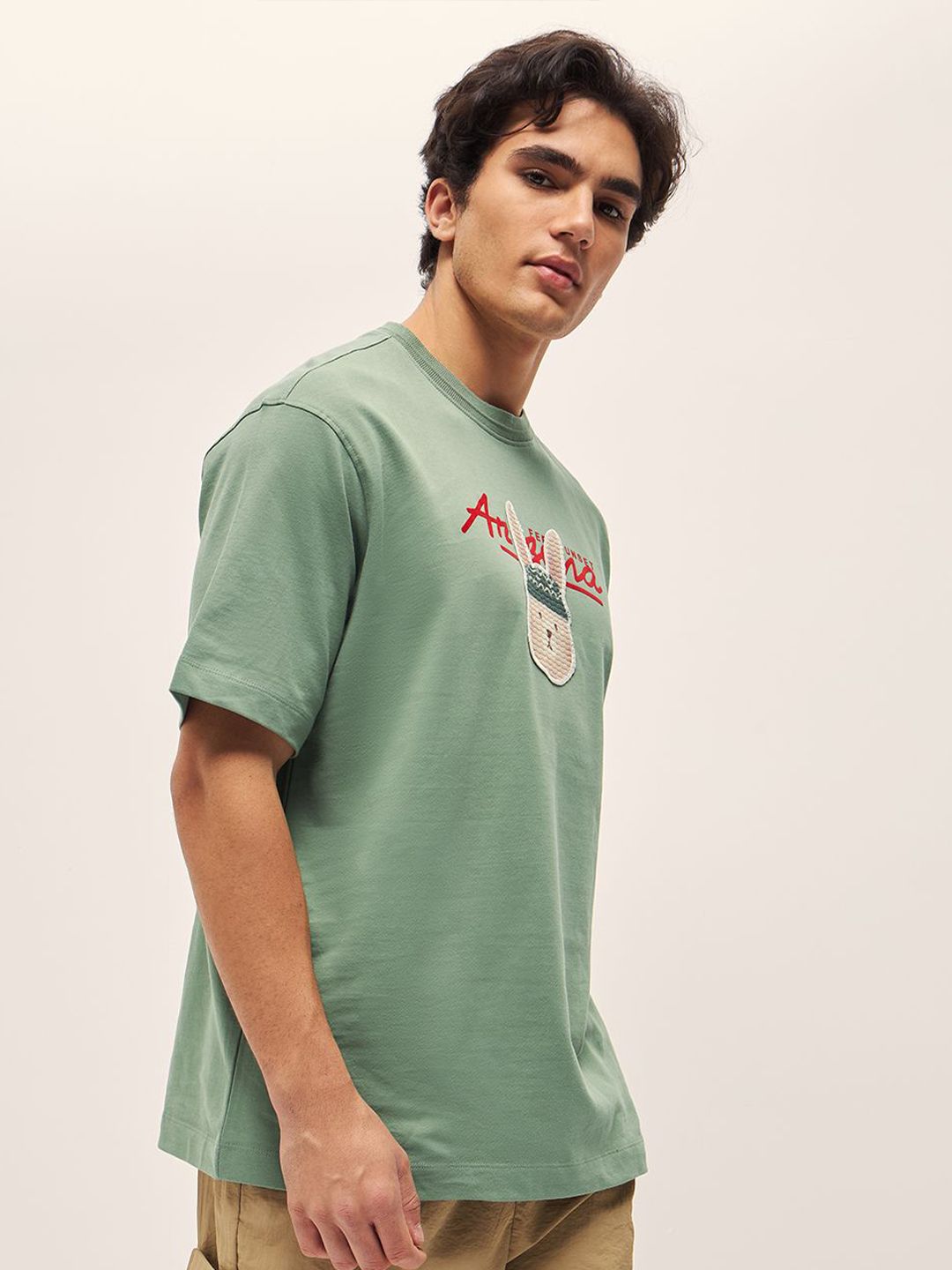 THE BEAR HOUSE Men Graphic Printed Round Neck Pure Cotton Oversized T-shirt
