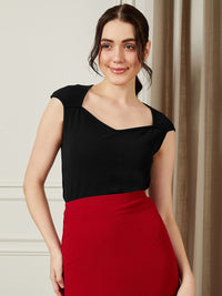 Berrylush Women Cap Sleeve Sweetheart Neck Top