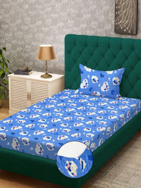 Myntra Elegant Homes Blue Printed Cotton 400 TC Fitted Single Bedsheet Set-2.25mX1.50m