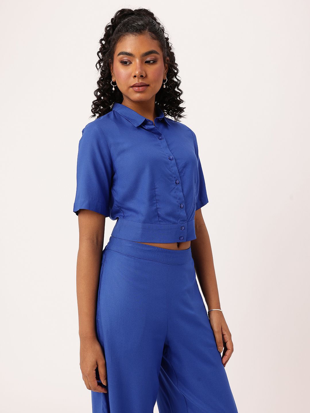 DressBerry Feel The Breeze Shirt Style Crop Top