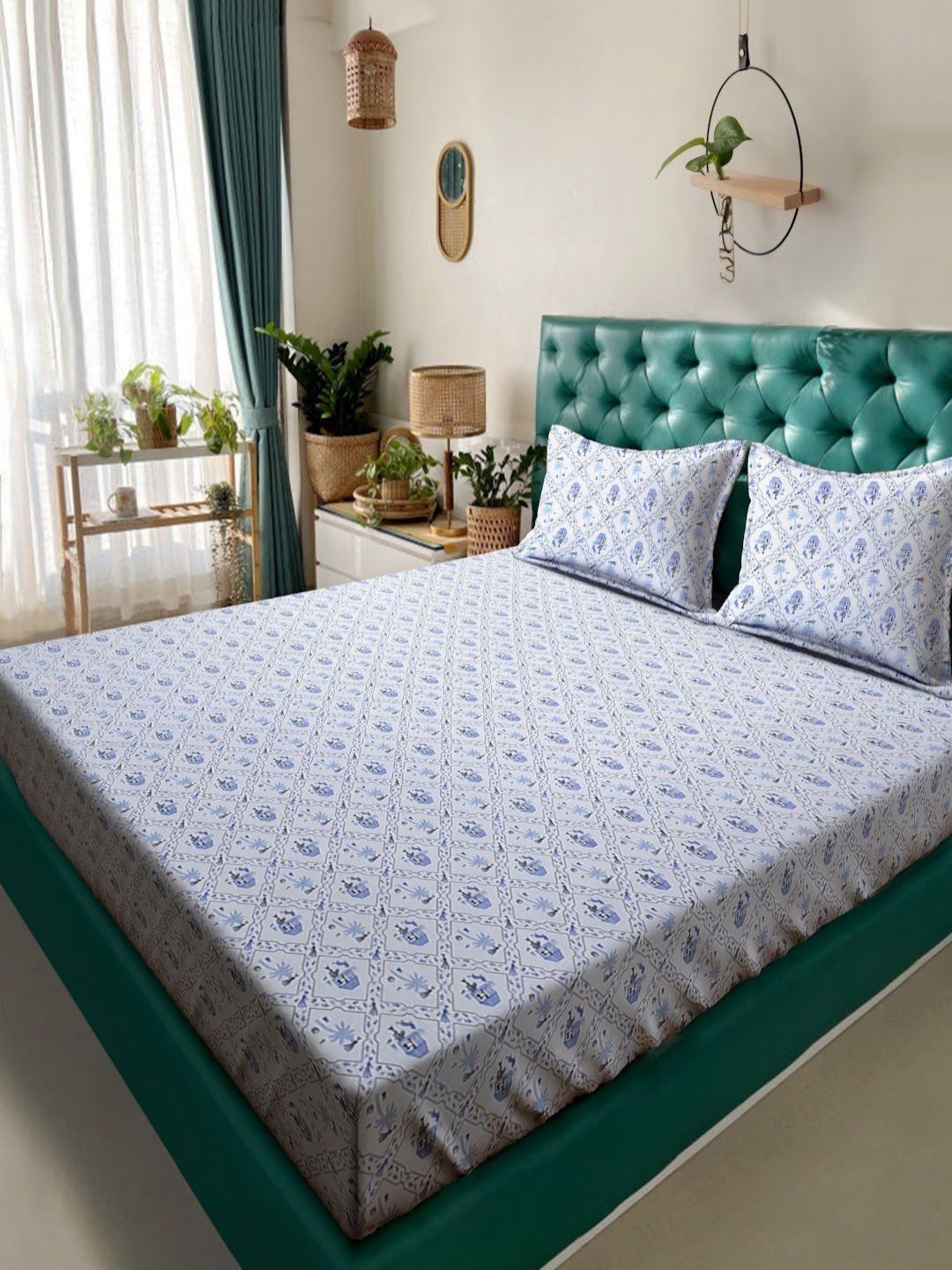Buku Myntra Elegant Homes Lipat Bunga Ungu Bercetak 300 TC Set Cadar King 2.5 x 2.25 m