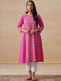 House of Chikankari Women Solid Fuchsia Cotton A-Line Kurta