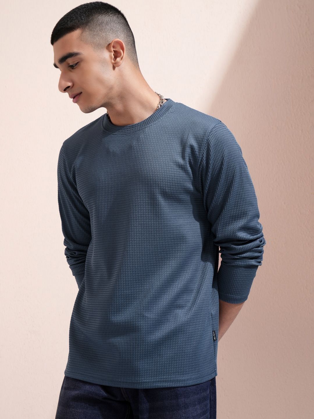 HIGHLANDER Men Self Design Round Neck Relaxed Fit T-shirt