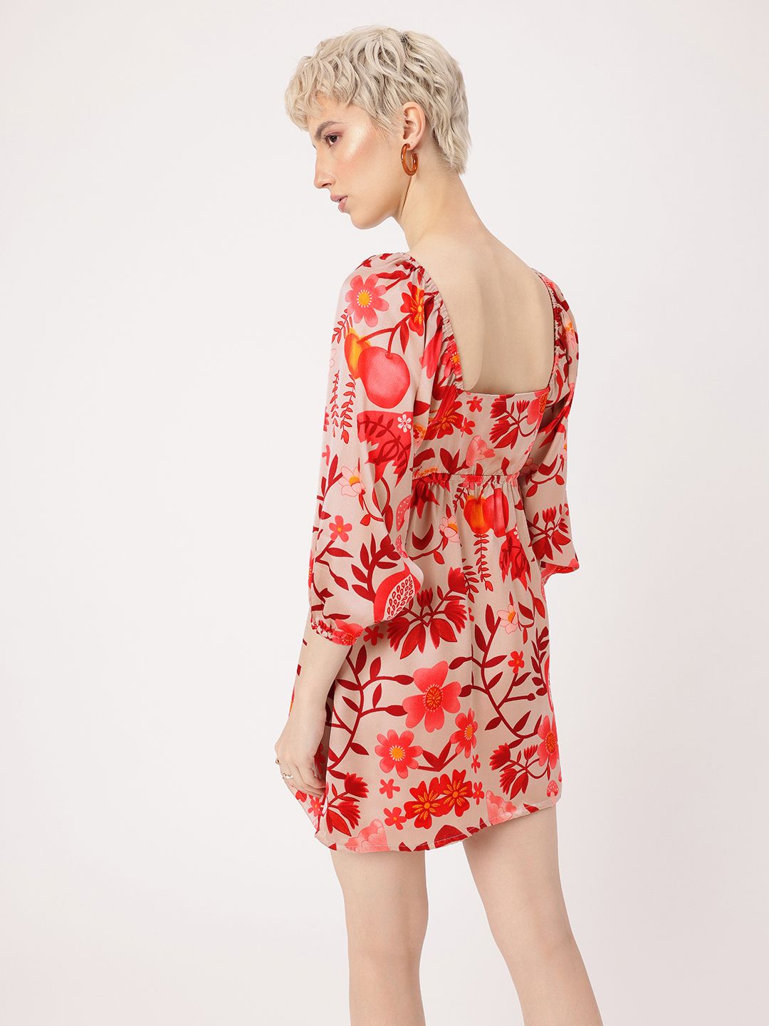 DressBerry Kawaii Chic Floral Printed Cut-Out A-Line Mini Dress