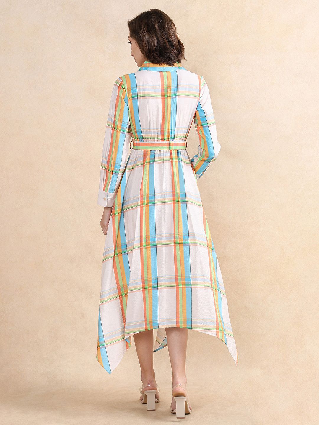 RAREISM Women Checked Fit & Flare Belted Maxi Dress Pocket Detailing