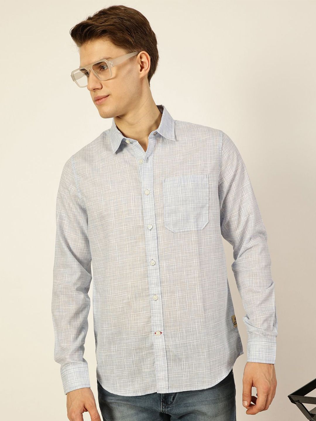 Thomas Scott Men Checked Linen Blend Slim Fit Casual Shirt