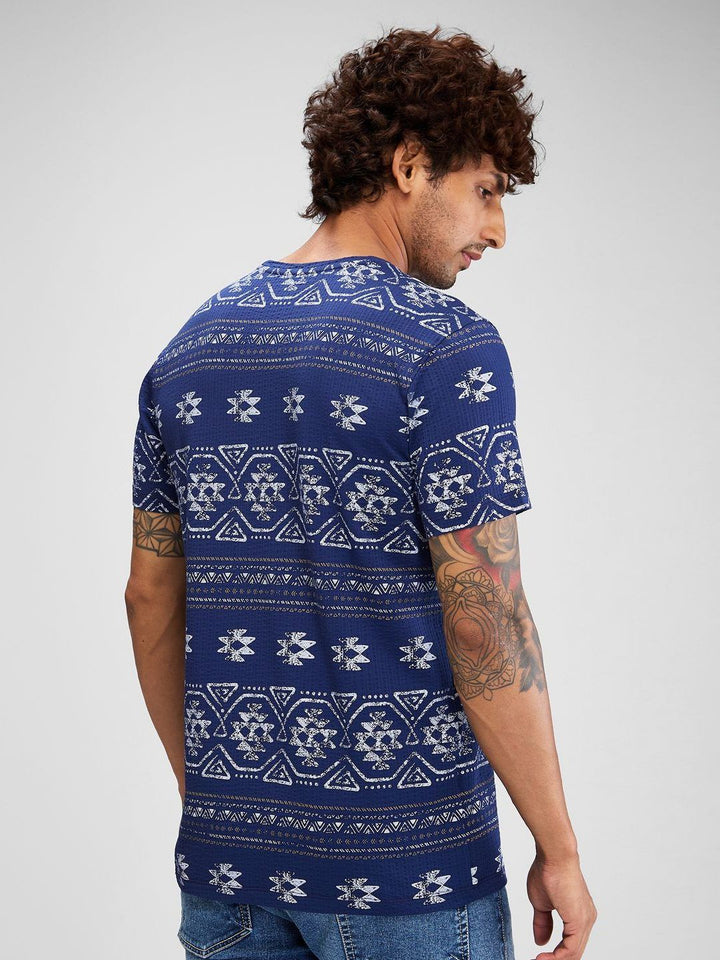 SPYKAR Tribal Printed Raw Edge Slim Fit T-shirt
