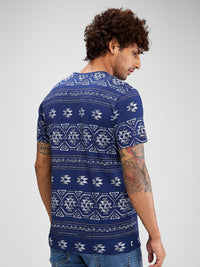 SPYKAR Tribal Printed Raw Edge Slim Fit T-shirt
