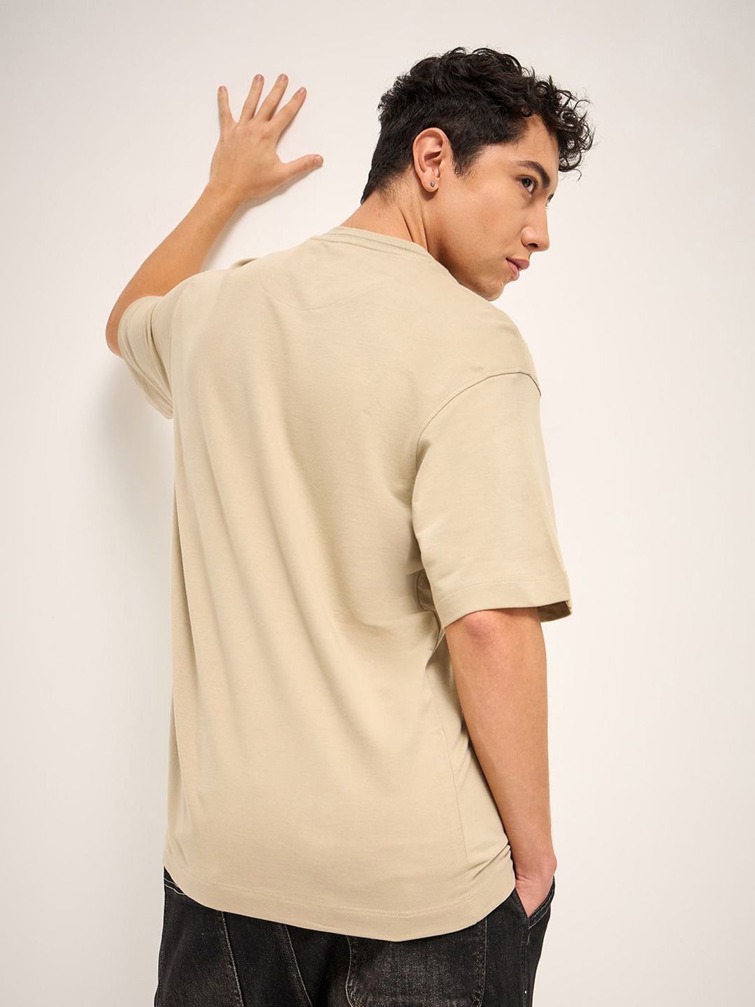 THE BEAR HOUSE Men Typography Printed Round Neck Cotton Oversized T-shirt