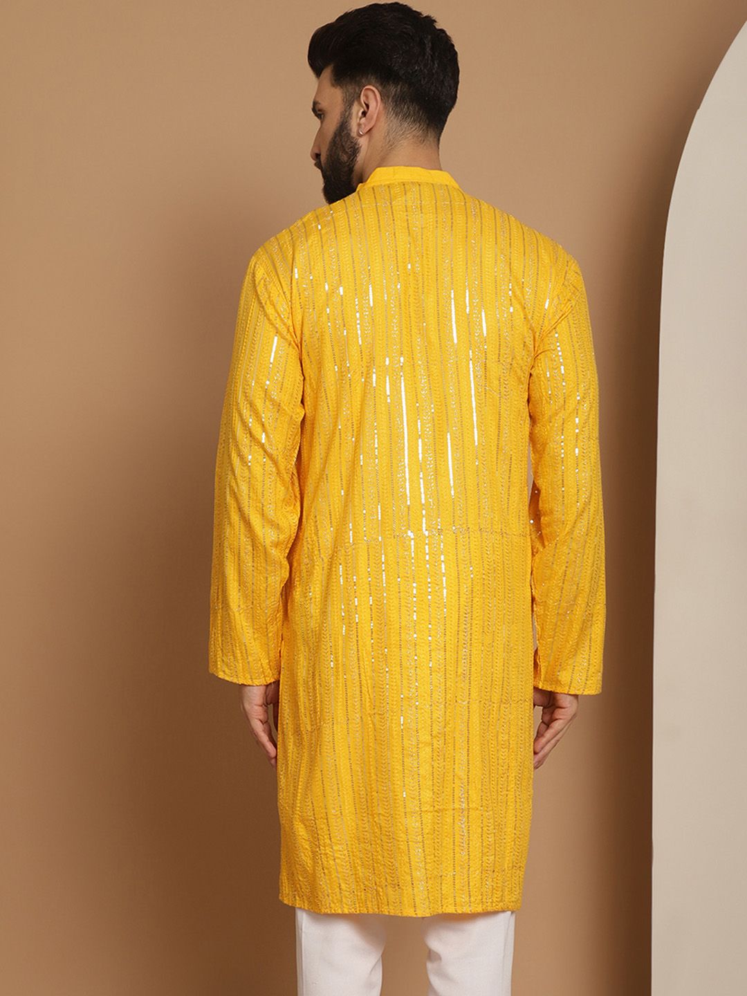 Anouk Lelaki Mustard Motif Etnik Kuning Kurta Kerja Benang