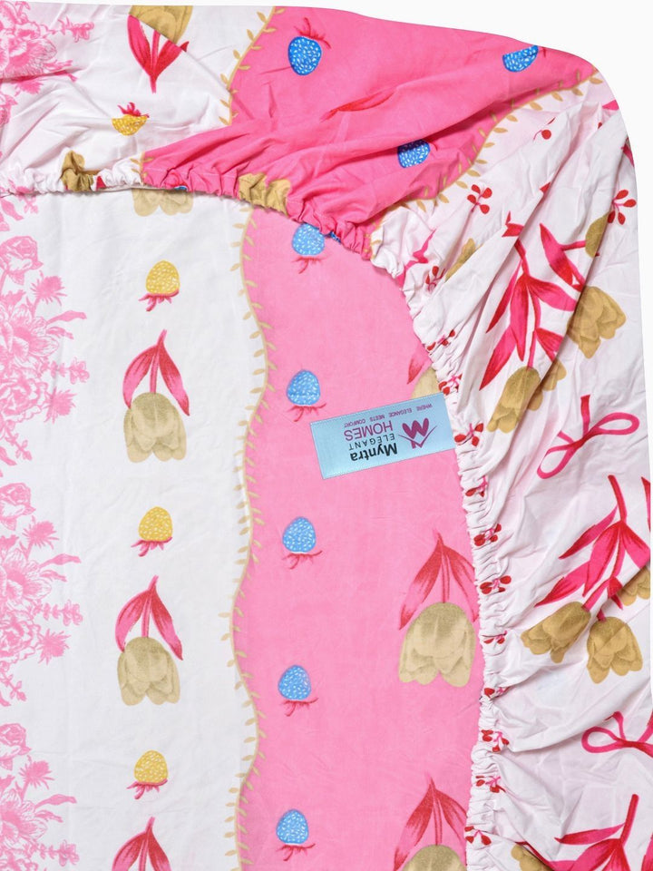Myntra Elegant Homes Pink & White Floral 300 TC King Bedsheet with 2 Pillow Covers