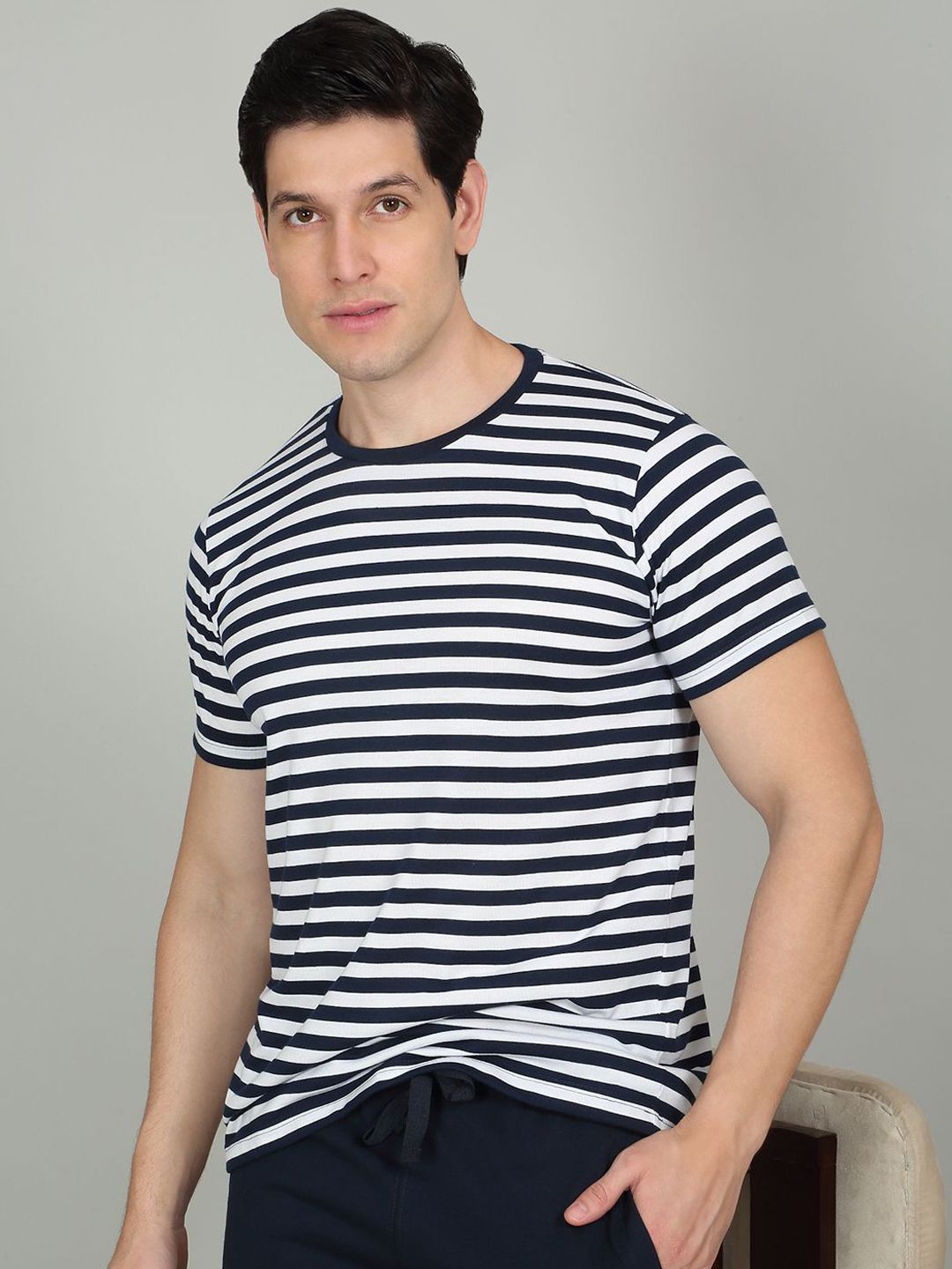 Sweet Dreams Men Striped Round Neck Night suit