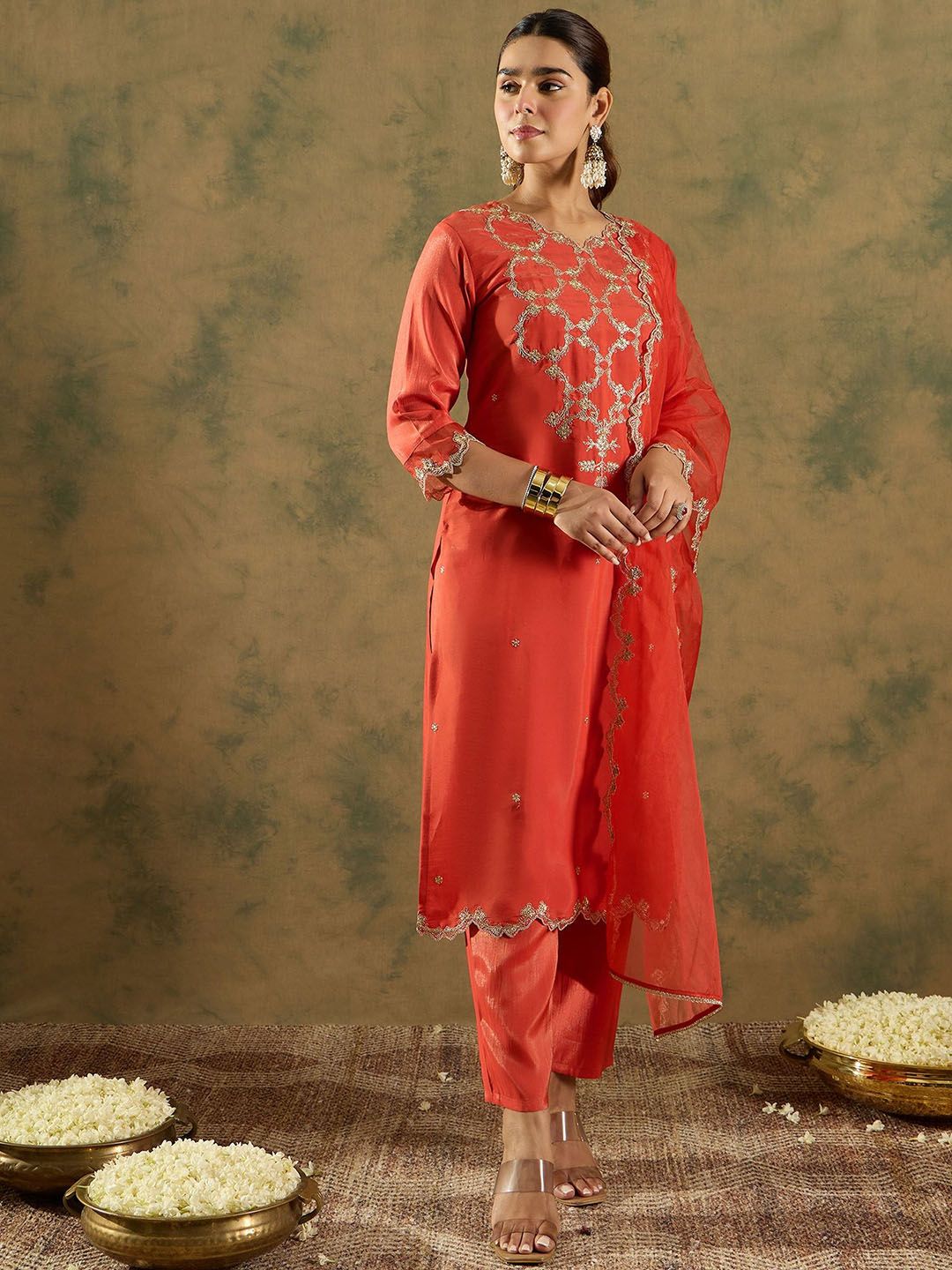 Indo Era Ethnic Motifs Embroidered Kurta With Trousers & Dupatta