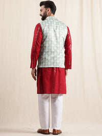 Kurta Kapas Sulam Padat Lelaki Anouk dengan Piyama & Jaket Nehru