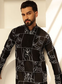 SOJANYA Bunga Sulam Kolar Mandarin Benang Kerja Cotton Silk Kurta Lurus
