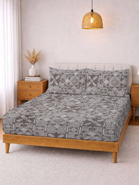 Myntra Elegant Homes Brown & Grey Geometric 300 TC King Bedsheet with 2 Pillow Covers