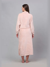 KLOTTHE Pink Woollen Long Sleeves Bath Robe With Belt