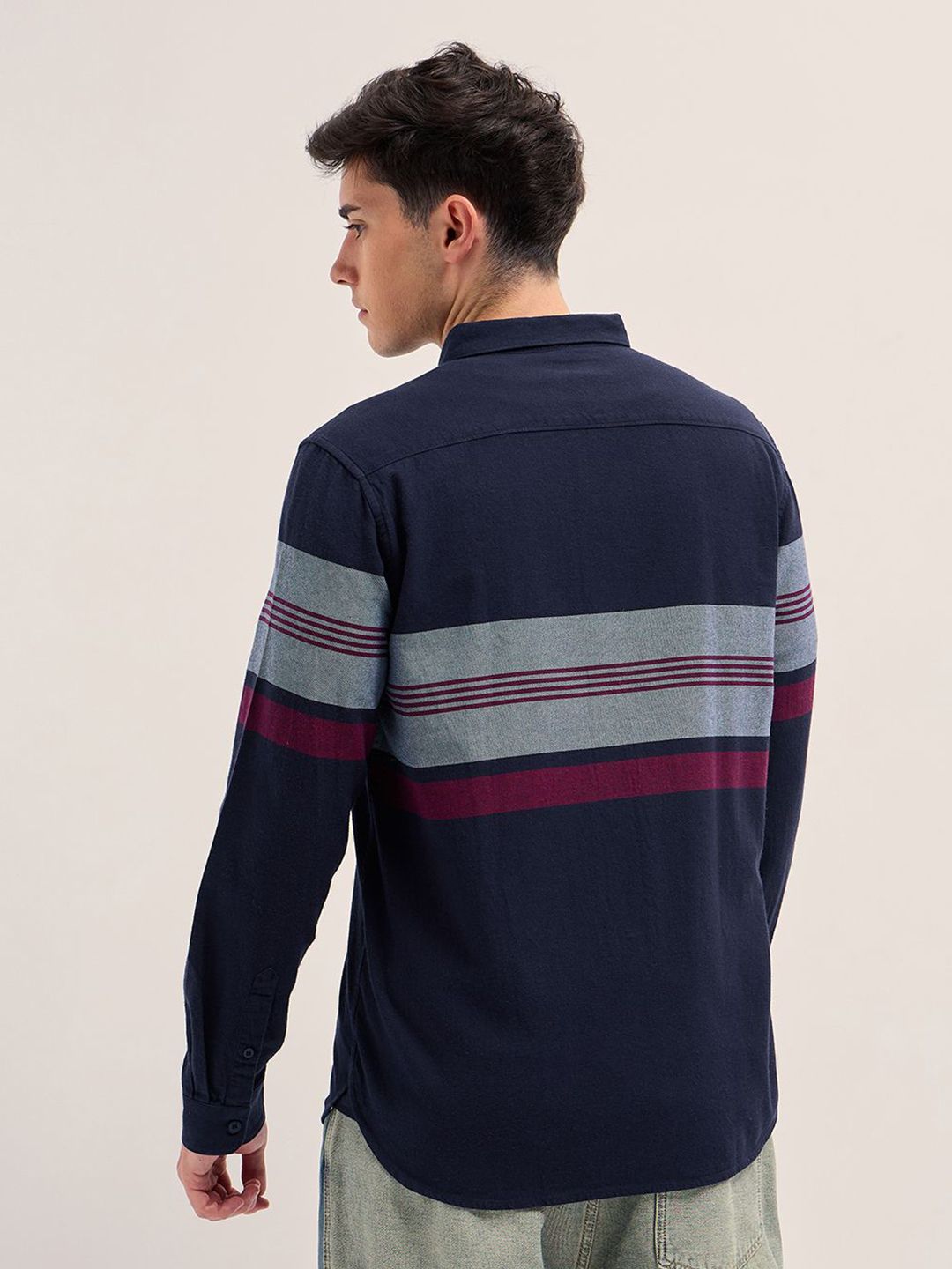 THE BEAR HOUSE Men Button-Down Collar Multi Striped Cotton Slim Fit Casual Shirt