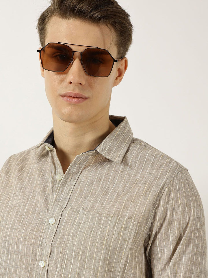 Thomas Scott Men Classic Slim Fit Opaque Striped Casual Shirt