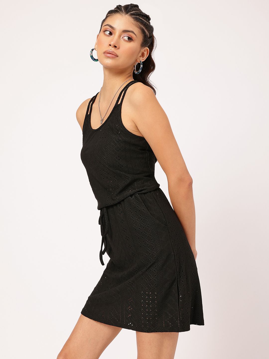 DressBerry Self-Design Floral Lace Up Fit & Flare Dress