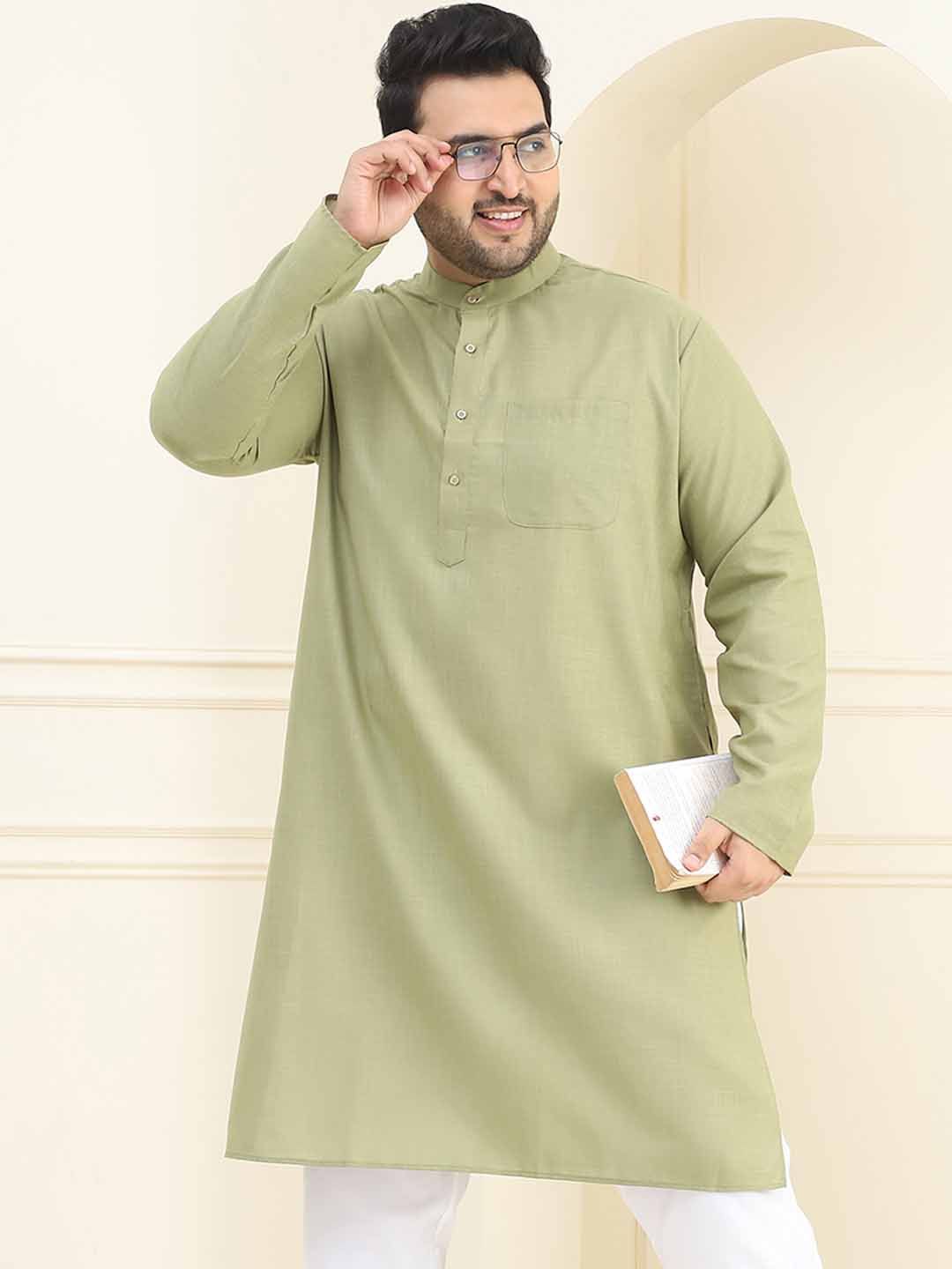 SOJANYA Plus Mandarin Collar Long Sleeves Cotton Straight Kurta
