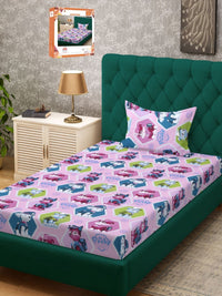 Myntra Elegant Homes Book Fold Purple Conversational Cotton Breathable 400 TC Single Superfine Bedsheet with a Pillow Cover-89 x 59 inches