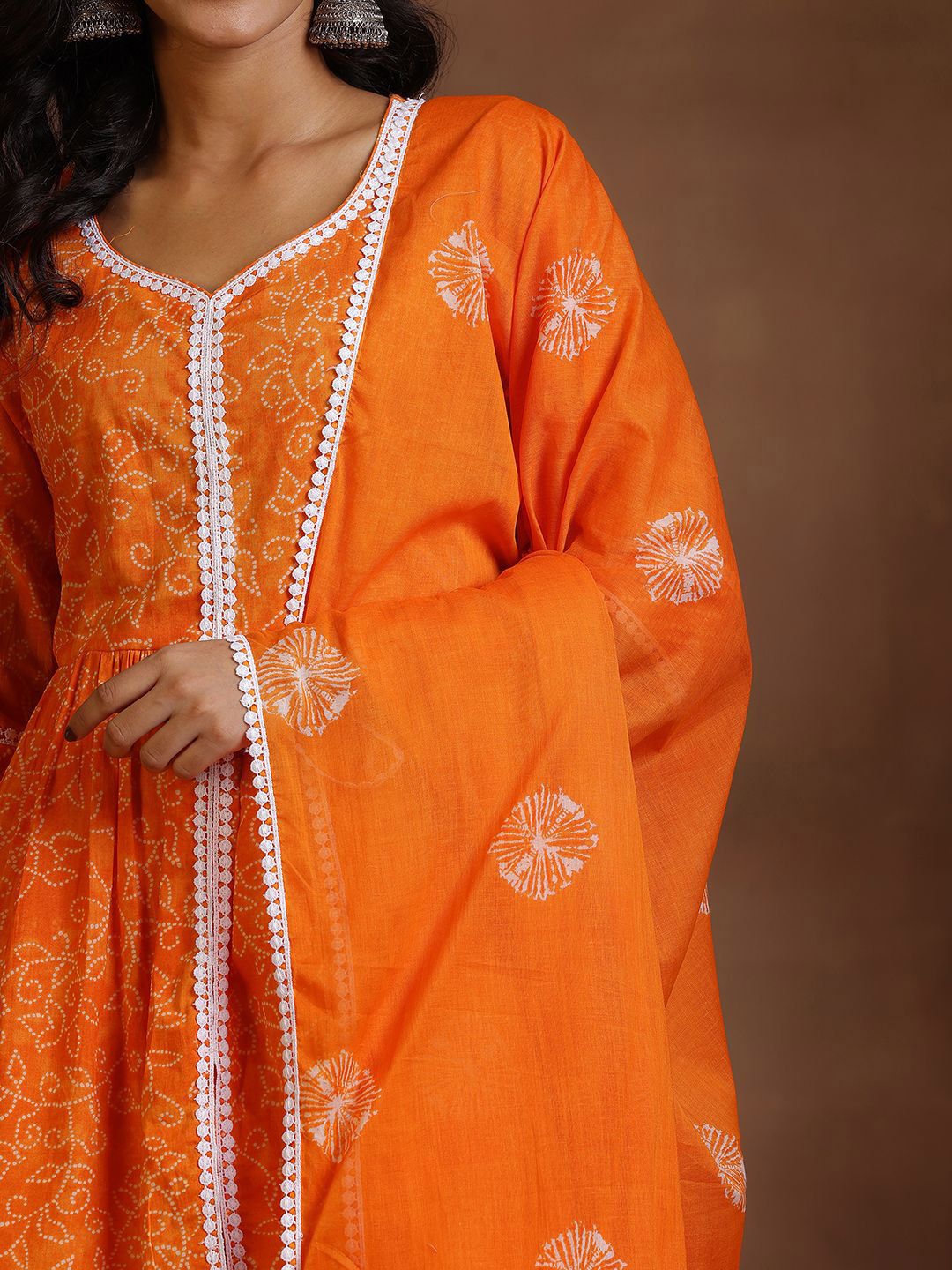 Libas Women Bandhani Printed Pleated Pure Cotton Kurti With Sharara & Dupatta