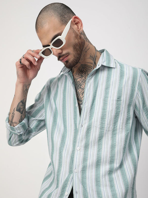 Lelaki Vastrado berjalur klasik Slim Fit Cotton Casual Shirt