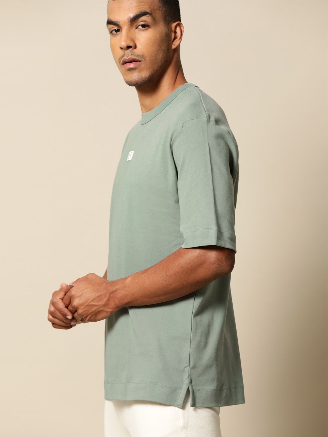 Mr Bowerbird Men Green Cotton Falsafah Kotas Krew Leher T-Shirt Kapas Tulen yang Beratur