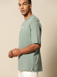 Mr Bowerbird Men Green Pure Cotton Philosophy Crew Neck Oversized Pure Cotton T-shirt