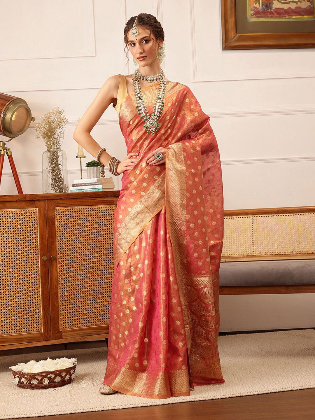 Silk Land Woven Design Zari  Kanjeevaram Saree with blouse piece