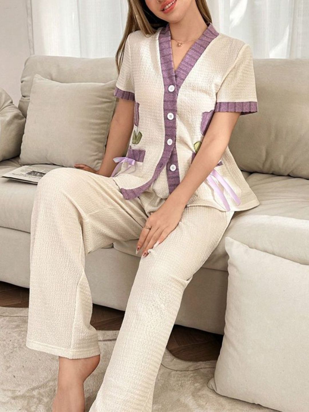 DressBerry Women V-Neck Printed Night suit