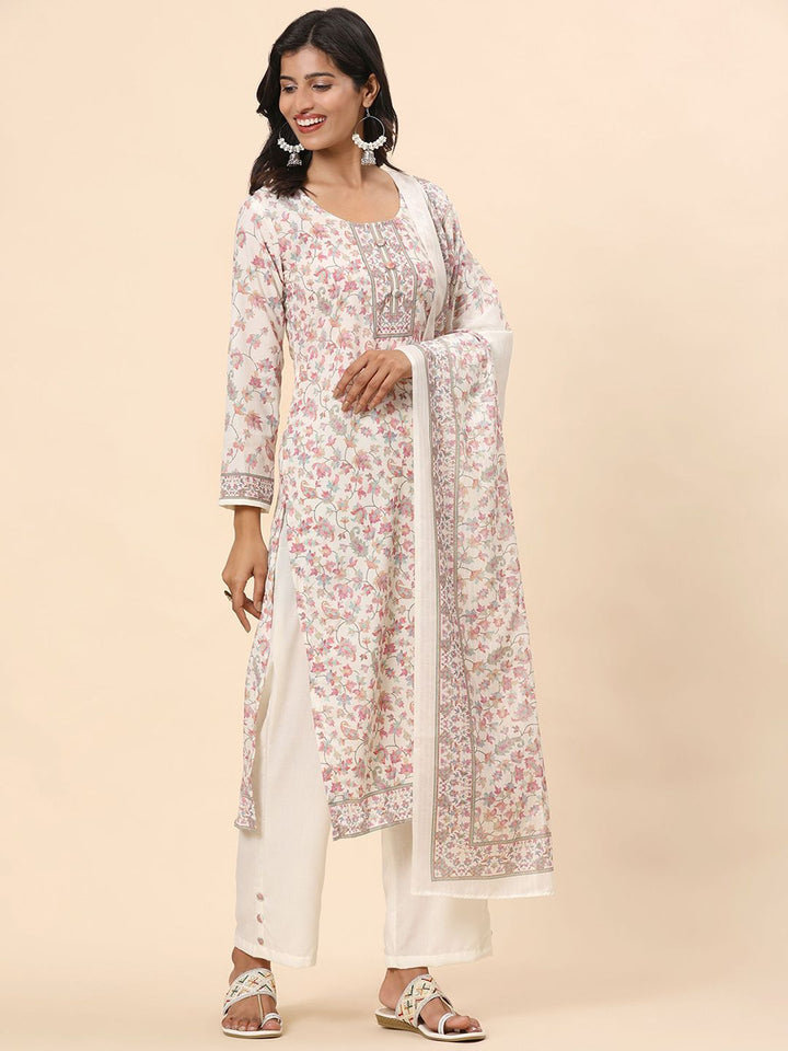 Mamicha Women Floral Printed Regular Pure Cotton Kurta with Palazzos & With Dupatta