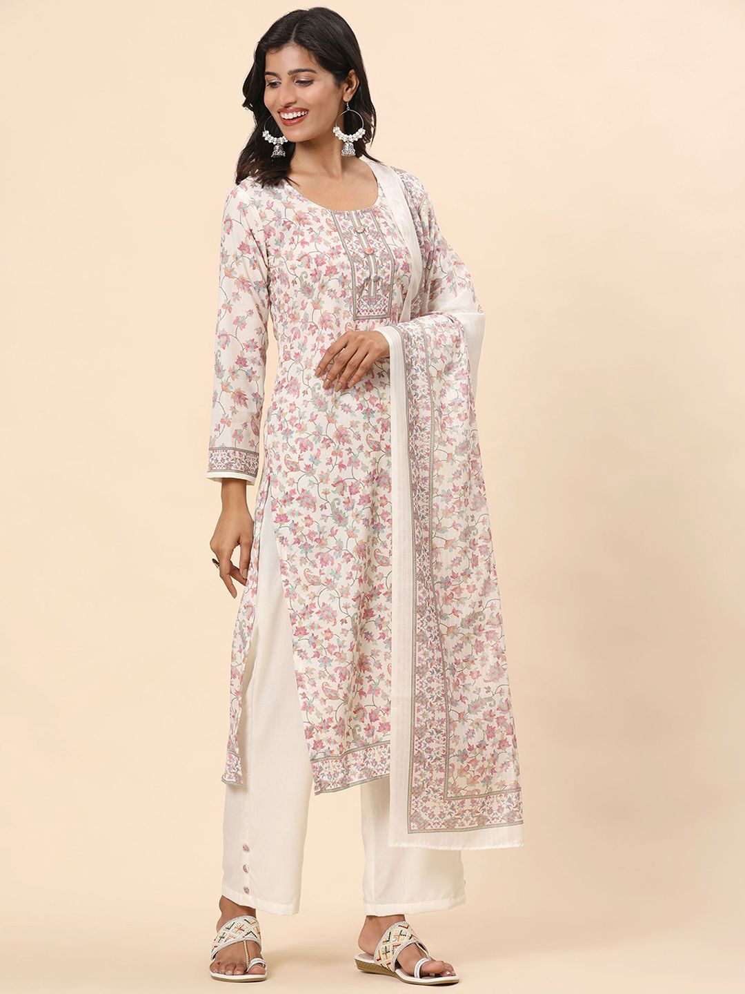 Mamicha Women Floral Printed Regular Pure Cotton Kurta with Palazzos & With Dupatta
