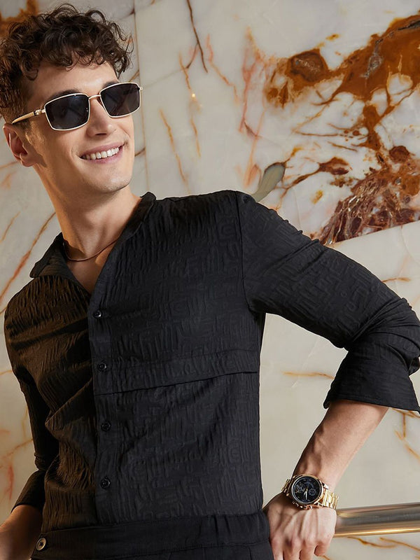 Campus Sutra Men Classic Fit Spread Collar Textured Casual Shirt