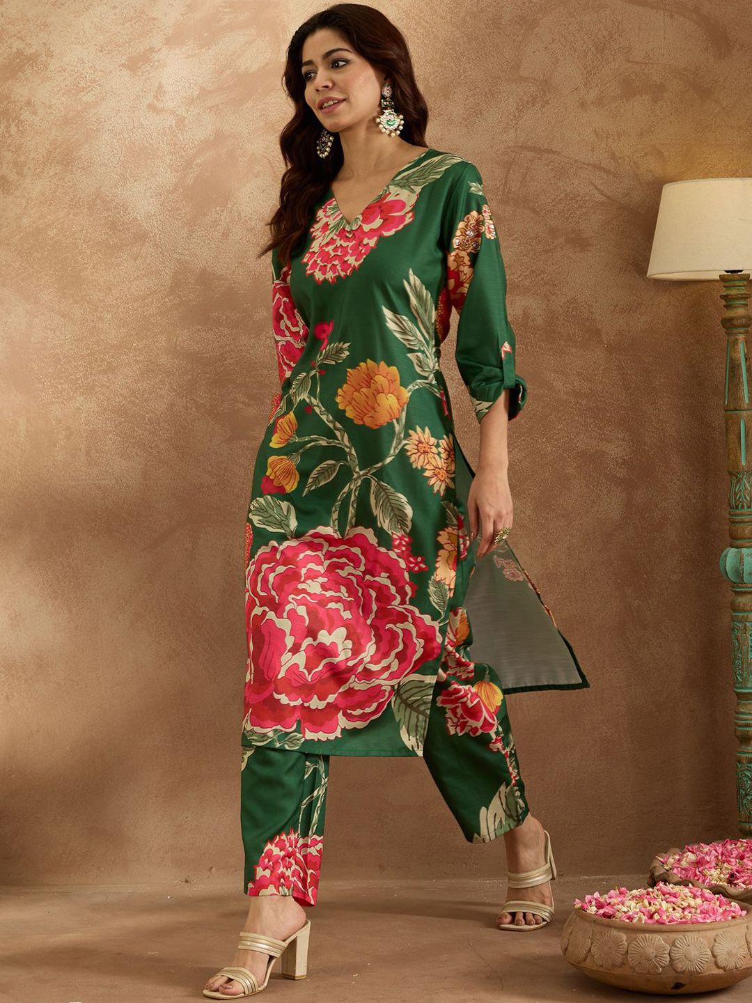 Indo Era Women Floral Printed Regular Kurta with Trousers