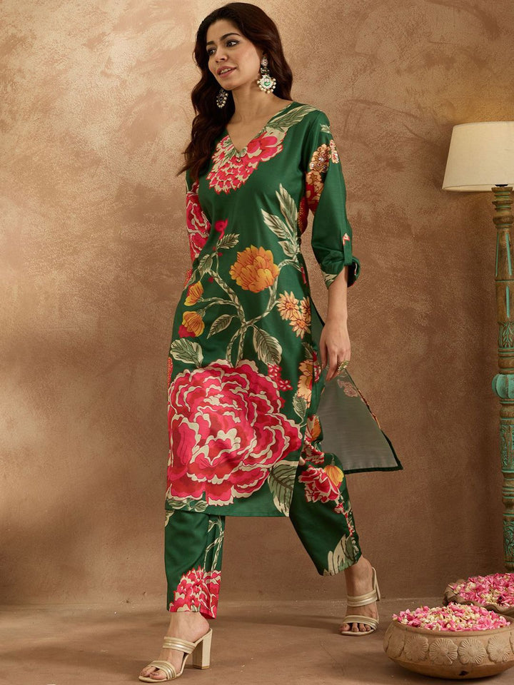 Indo Era Women Floral Printed Regular Kurta with Trousers
