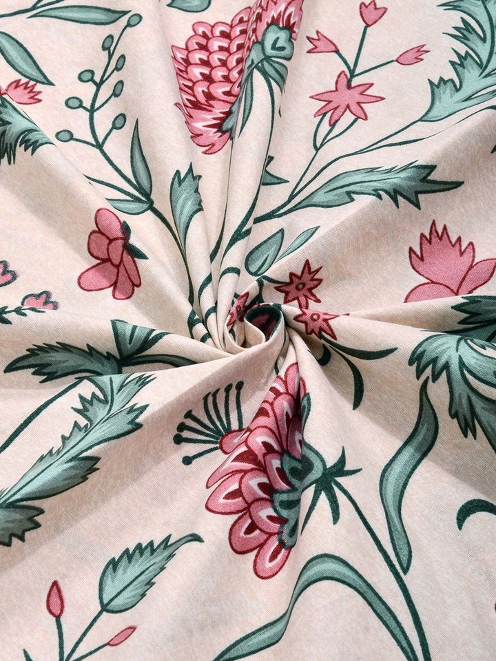 Myntra Elegant Homes Beige Floral 300 TC King Bedsheet With 2 Pillow Covers