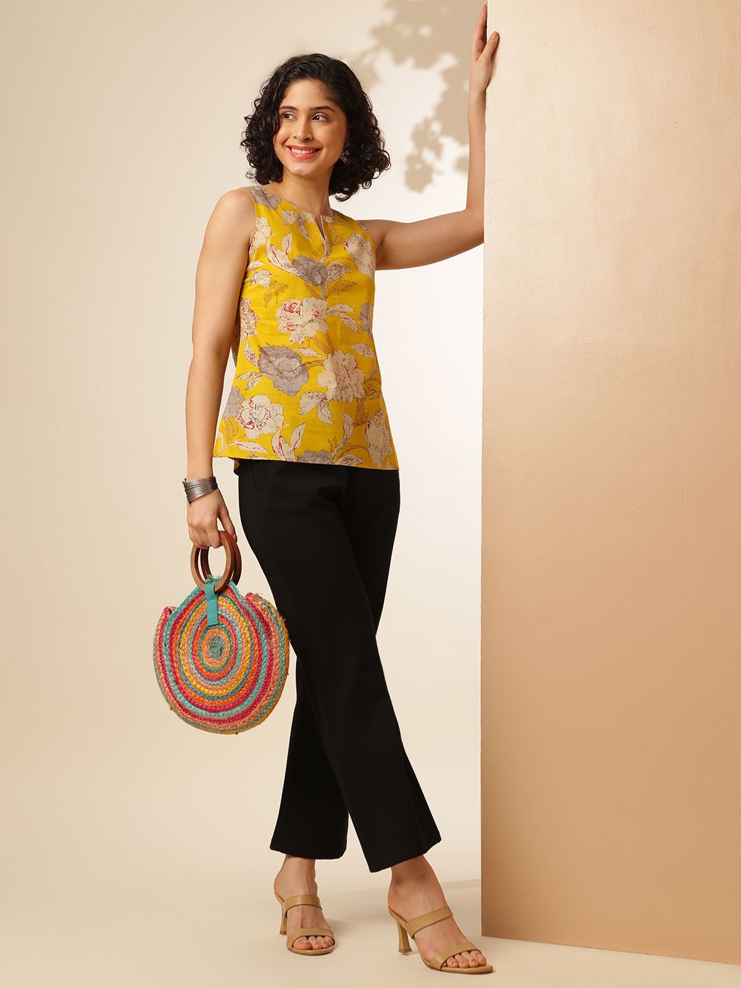 Anouk Floral Printed Boat Neck Sleeveless Top