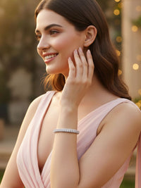 KARATCART Silver-Plated & Pink American Diamond Studded Bangle