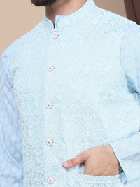 Anouk Floral Printed Regular Pure Cotton Straight Kurta With Churidar & Nehru Jacket