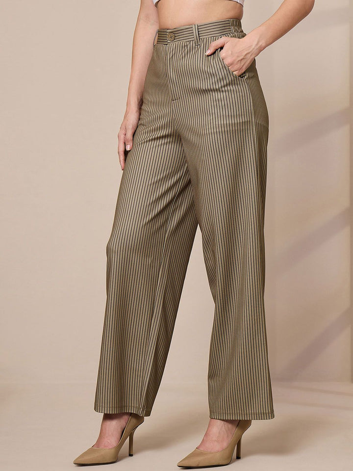 SASSAFRAS worklyf Women Striped Relaxed Straight Leg High-Rise Trousers