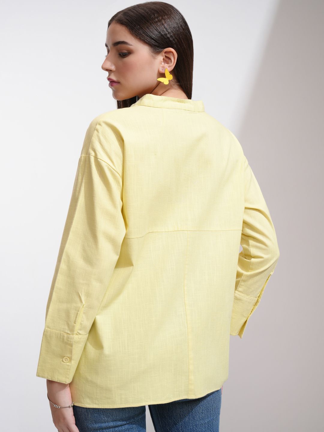 Tokyo Talkies Women Button Down Drop Shoulder Cotton Shirt