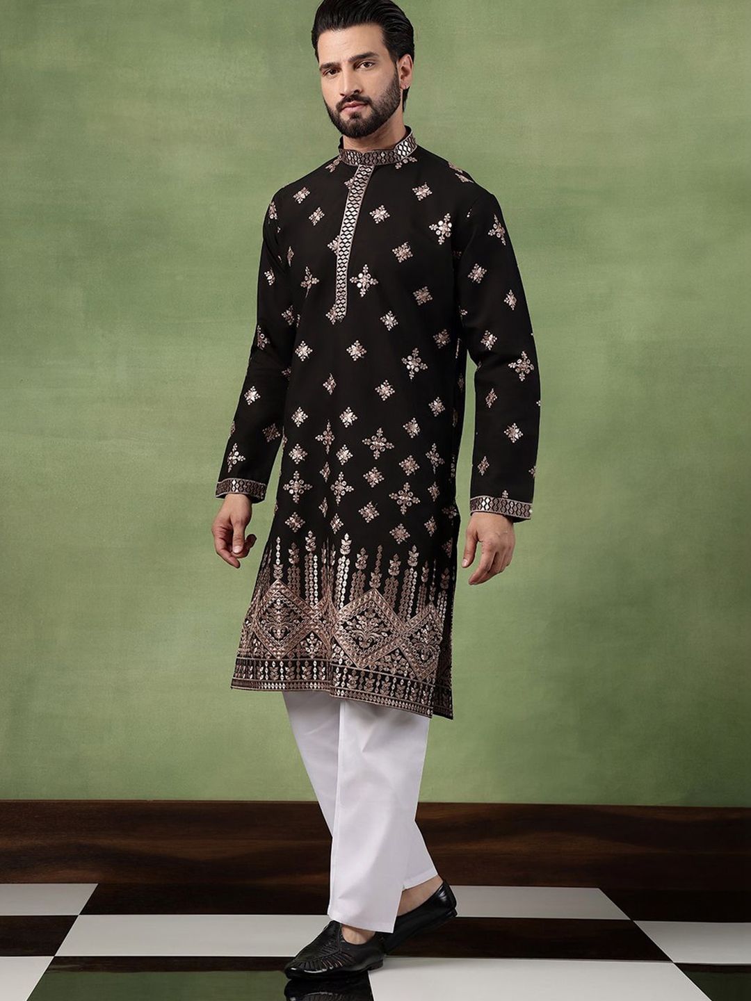 SOJANYA Men Bandhani Sulam Cermin Kerja Kurta