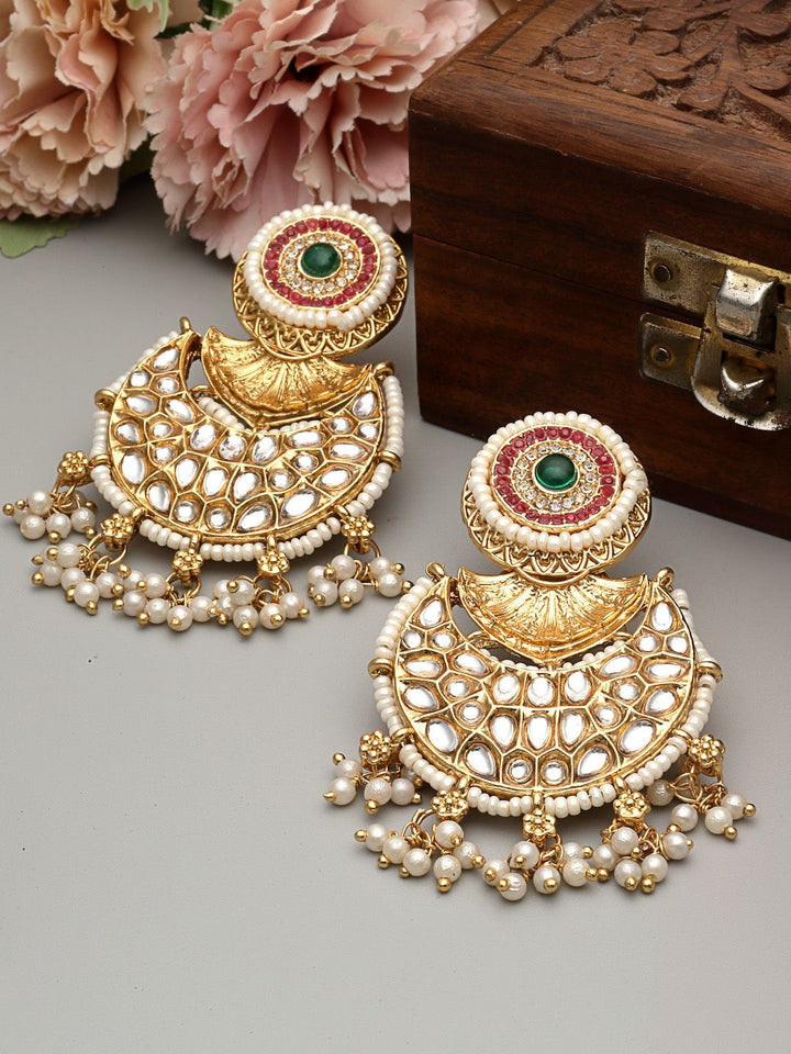 PANASH Emas Bersalut Kundan Chandbali Kontemporari