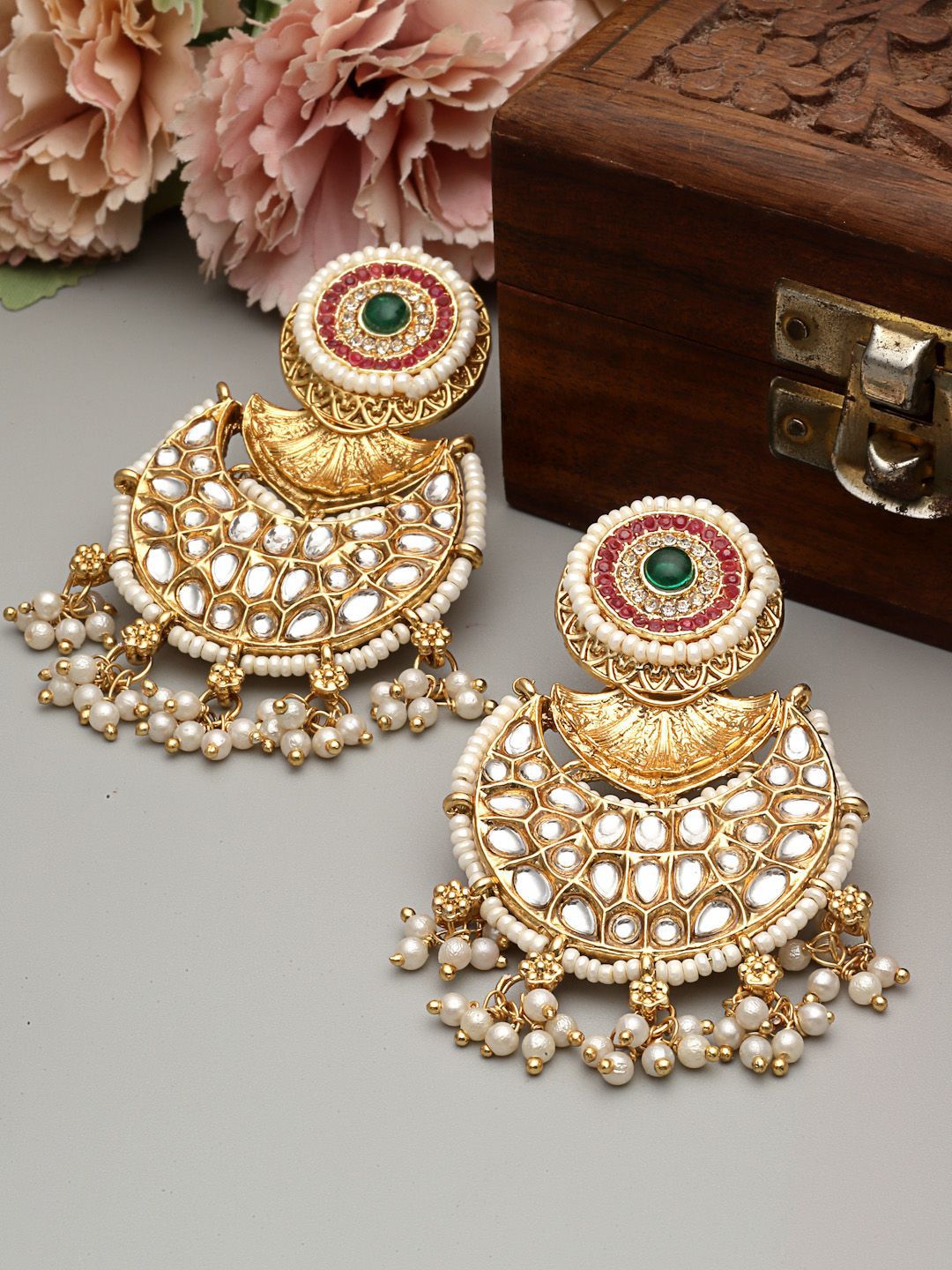 PANASH Emas Bersalut Kundan Chandbali Kontemporari