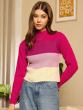 Berrylush Women High Neck Colourblocked Pullover